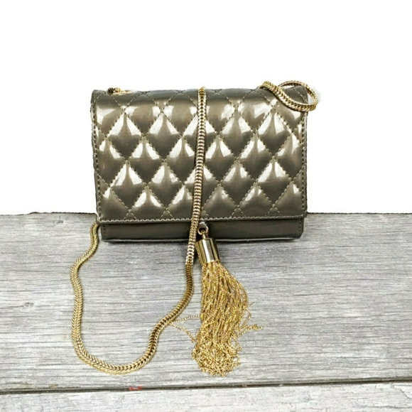 Big Buddha Quilted Shiny Pewter Patent Lthr Bag - Picture 2 of 7